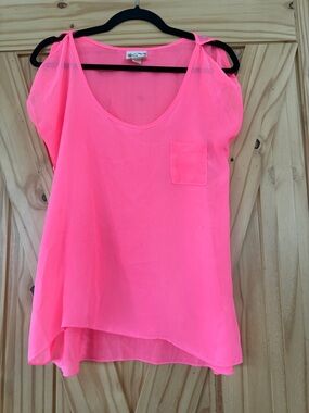Pretty Rebellious Neon Pink Sheer Scoop Neck Camisole